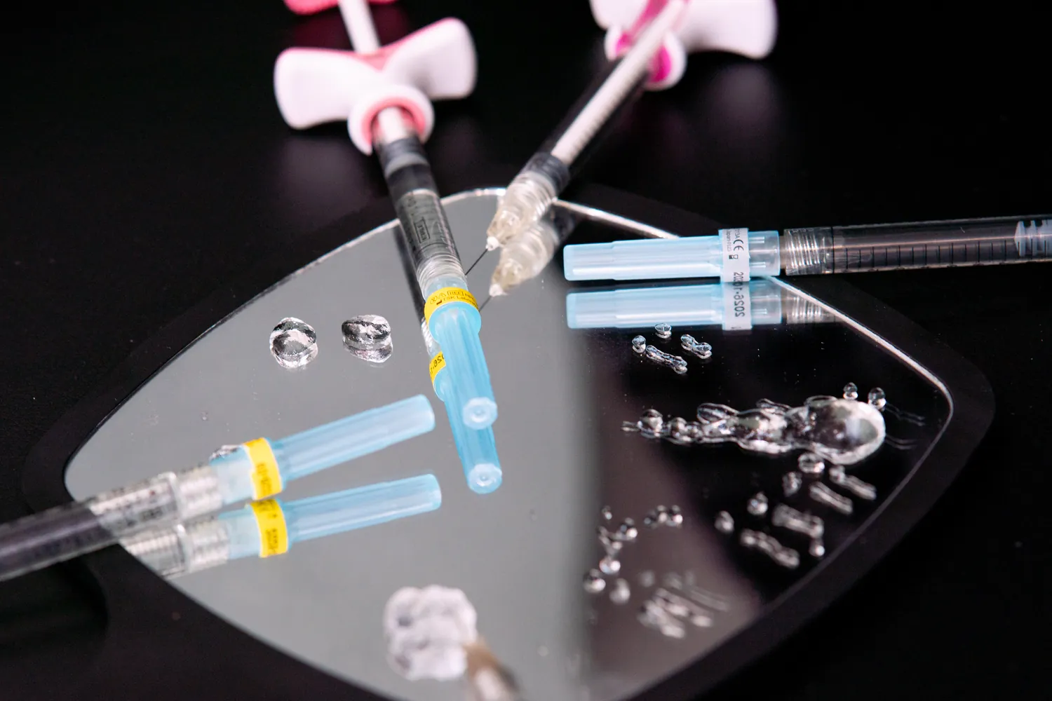 Clinical tray of injectables and instruments
